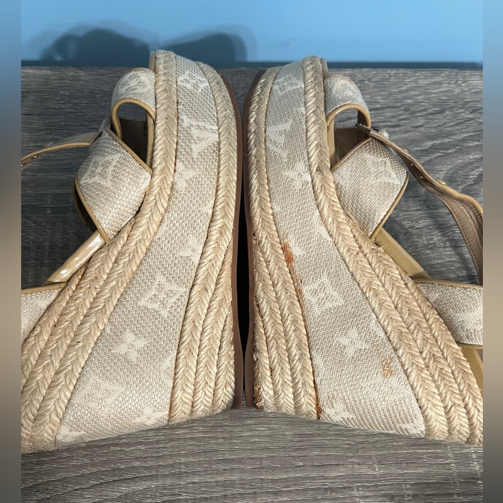 Louis Vuitton Beige Monogram Canvas Espadrille Wedge Sandals - Picture 11 of 16